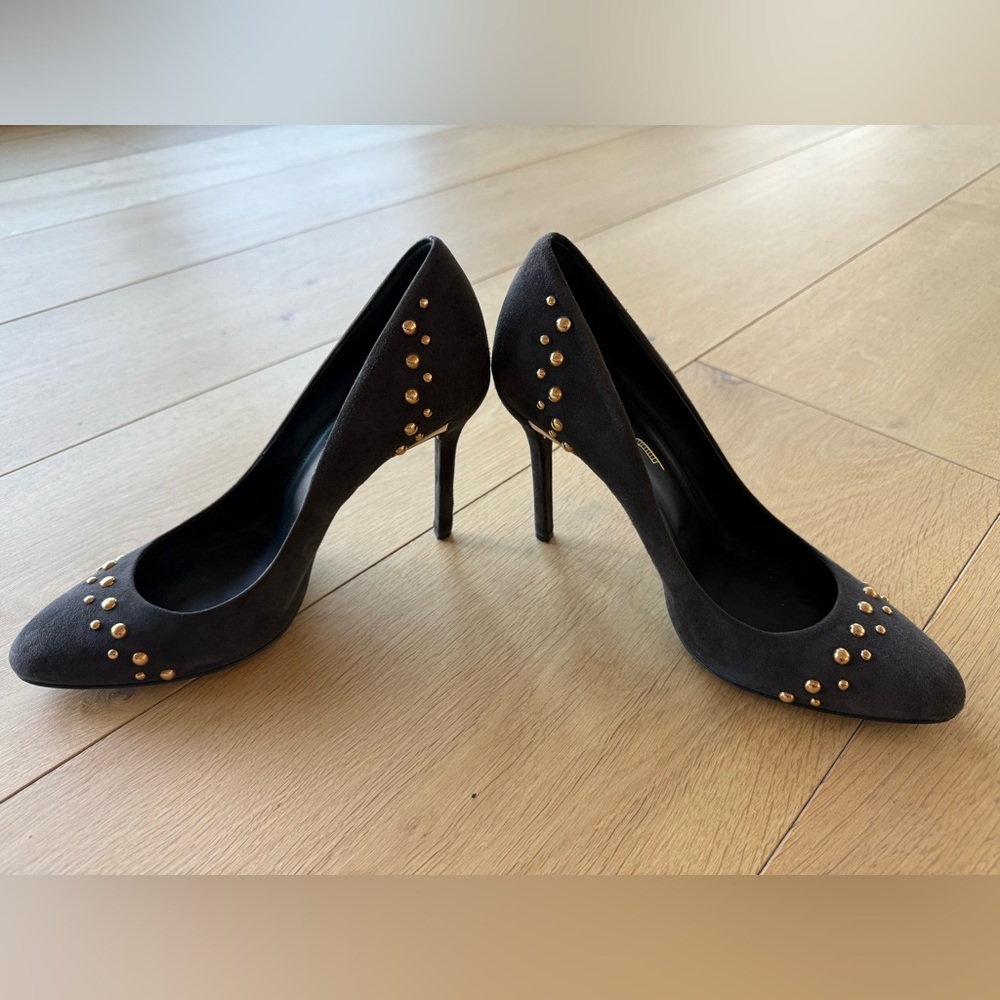 Maiyet Elegant Suede Black Studded Heels Made in Italy Size 38